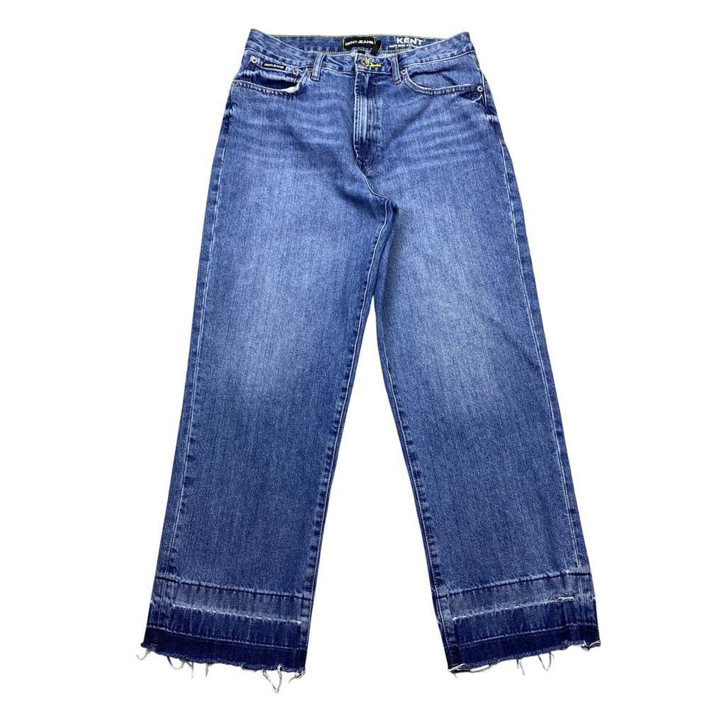 DKNY Jeans Kent High Rise Straight Leg Blue Denim Raw Hem‎ Size 29/8 Grunge